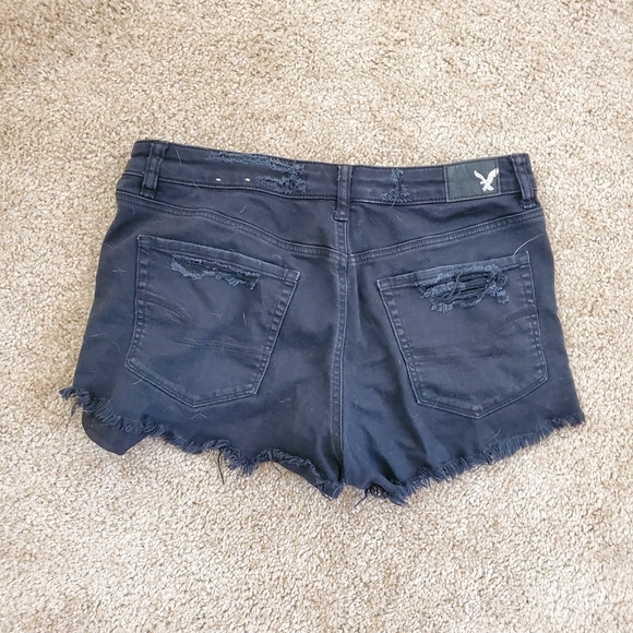 American Eagle Black Ripped Jean Shorts - Picture 2 of 2